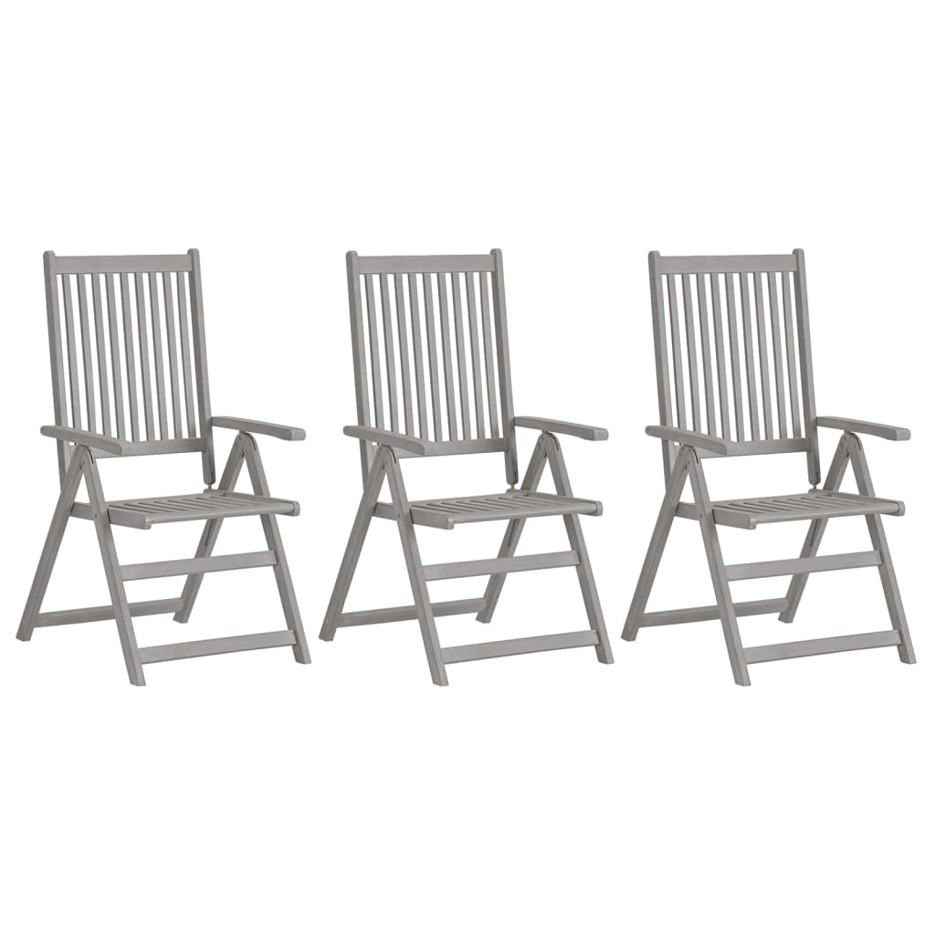 Garden Reclining Chairs 3 Pcs Grey Solid Acacia Wood