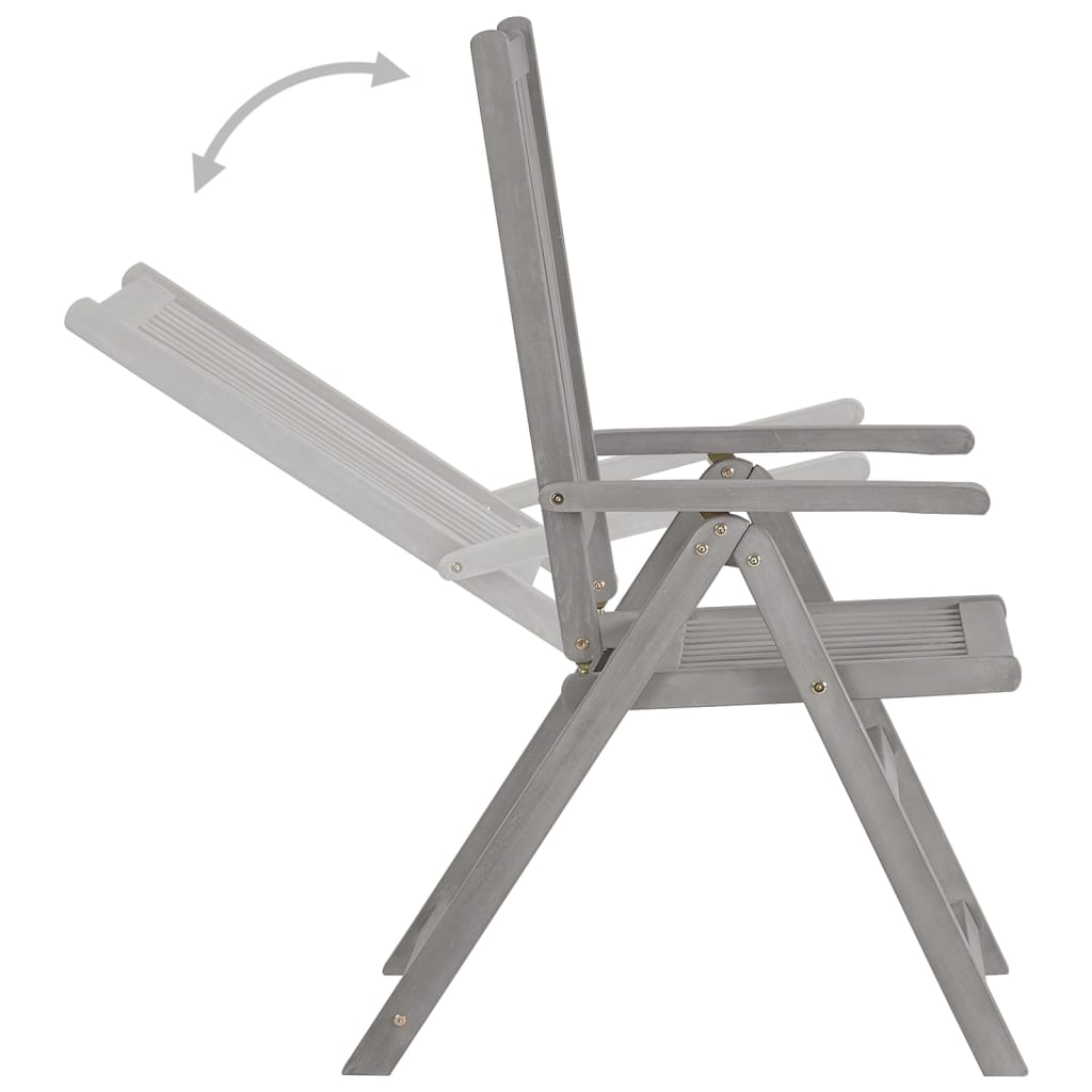 Garden Reclining Chairs 3 Pcs Grey Solid Acacia Wood
