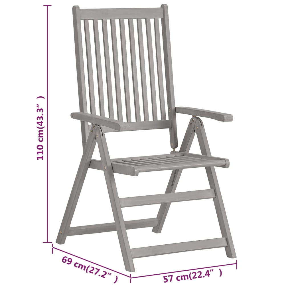 Garden Reclining Chairs 3 Pcs Grey Solid Acacia Wood