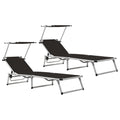 Folding Sun Loungers With Roof 2 Pcs Aluminium&Textilene Black