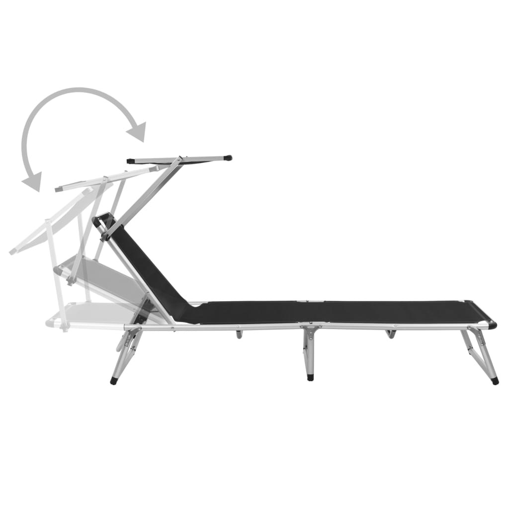 Folding Sun Loungers With Roof 2 Pcs Aluminium&Textilene Black