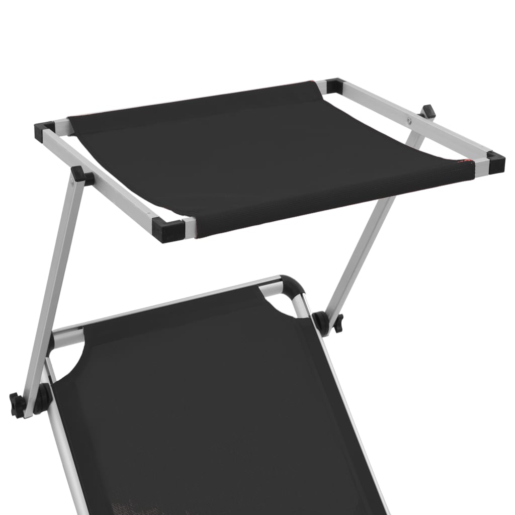 Folding Sun Loungers With Roof 2 Pcs Aluminium&Textilene Black
