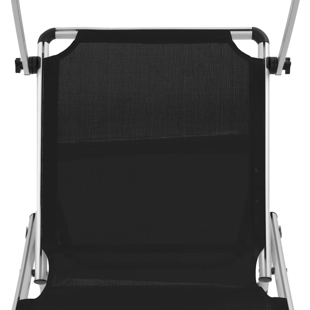 Folding Sun Loungers With Roof 2 Pcs Aluminium&Textilene Black