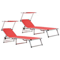 Folding Sun Loungers With Roof 2 Pcs Aluminium&Textilene Red