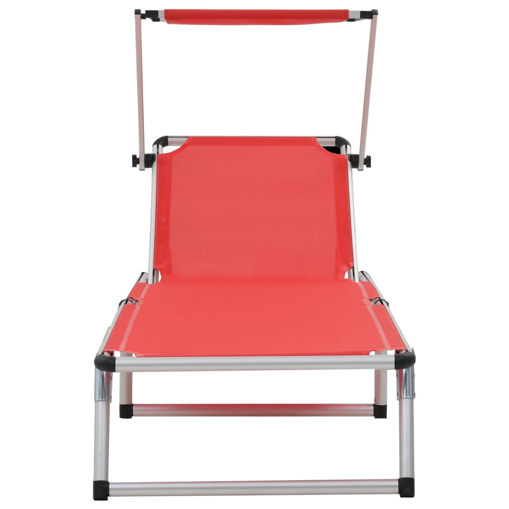 Folding Sun Loungers With Roof 2 Pcs Aluminium&Textilene Red