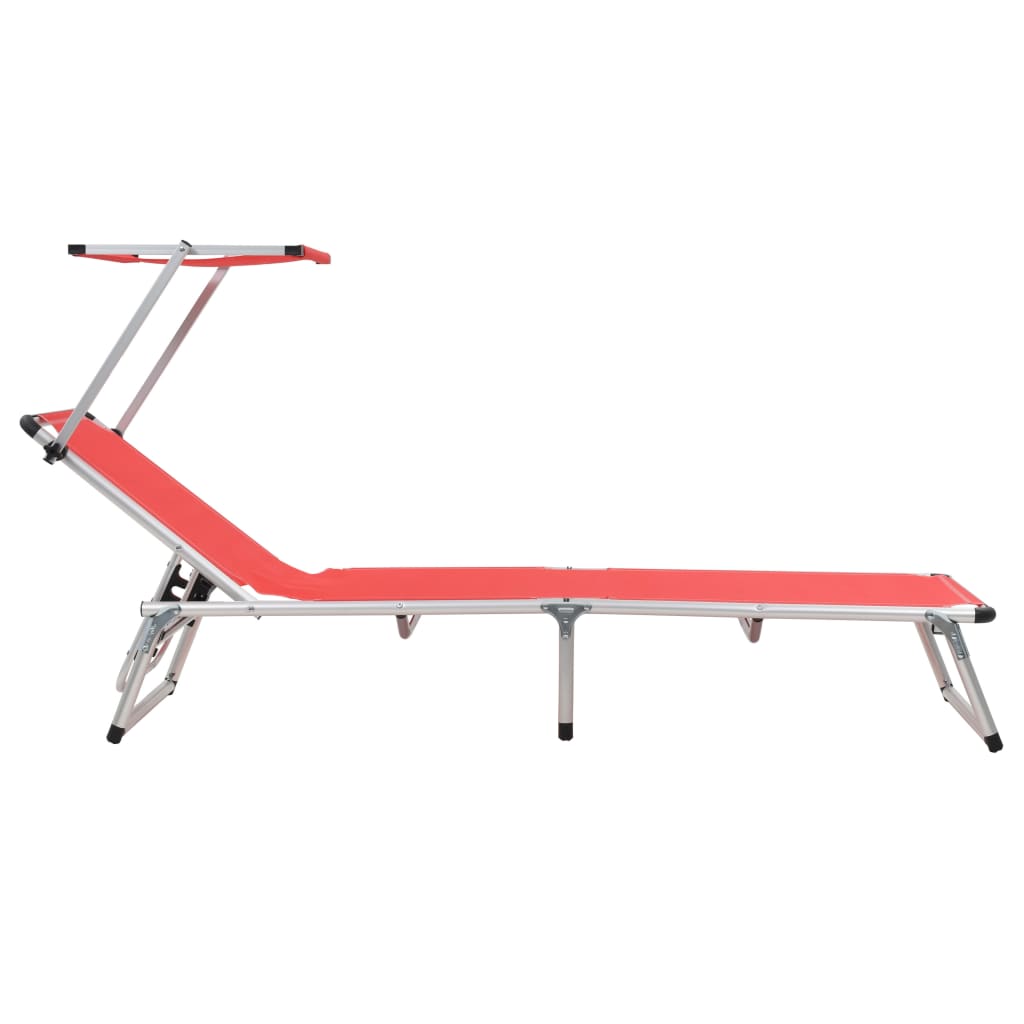 Folding Sun Loungers With Roof 2 Pcs Aluminium&Textilene Red