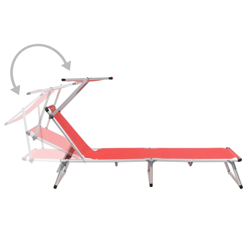 Folding Sun Loungers With Roof 2 Pcs Aluminium&Textilene Red