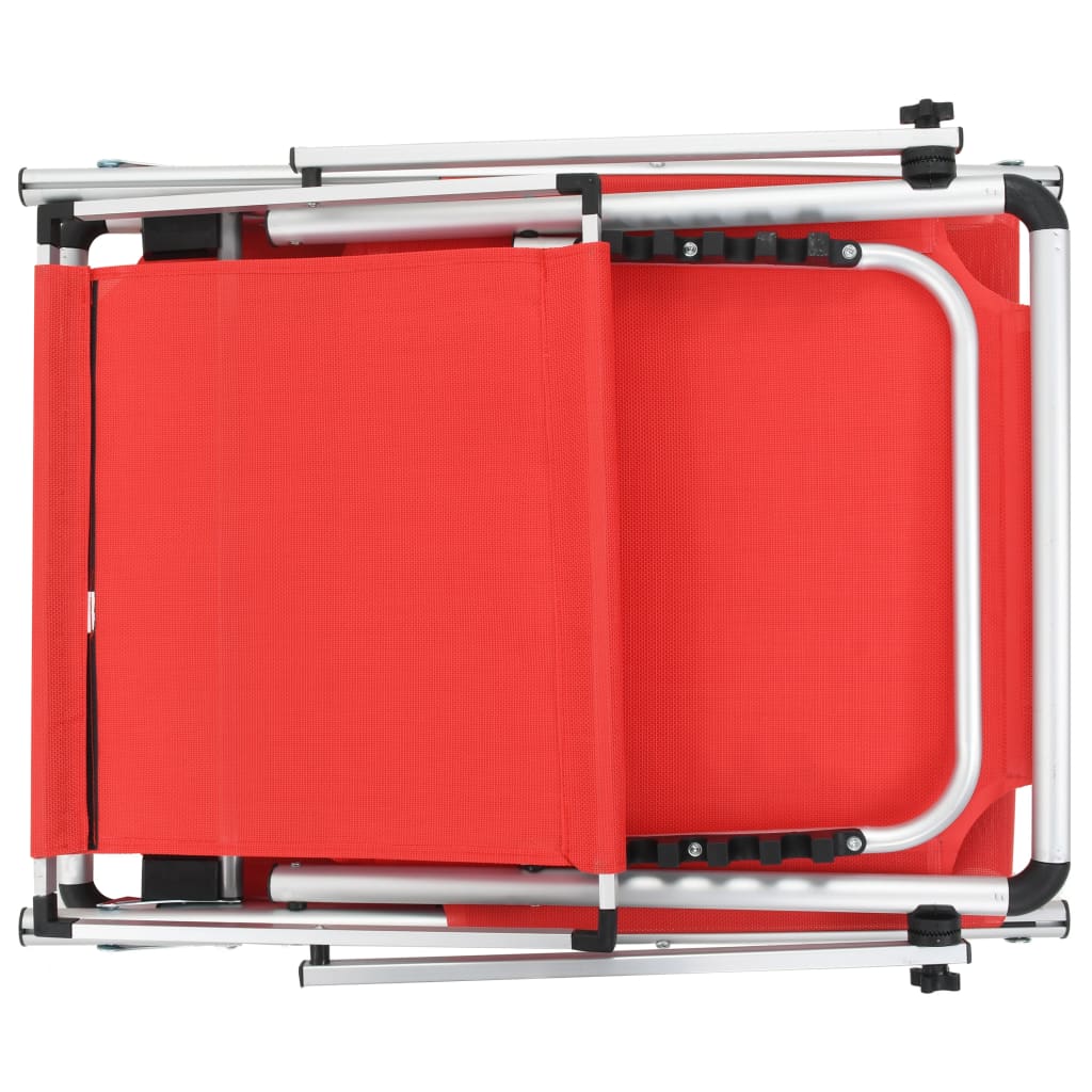 Folding Sun Loungers With Roof 2 Pcs Aluminium&Textilene Red