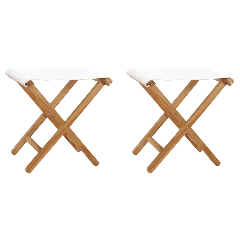 Outdoor Chair Set of 2 Folding Garden Chairs Solid Teak Wood Fabric Patio Seats