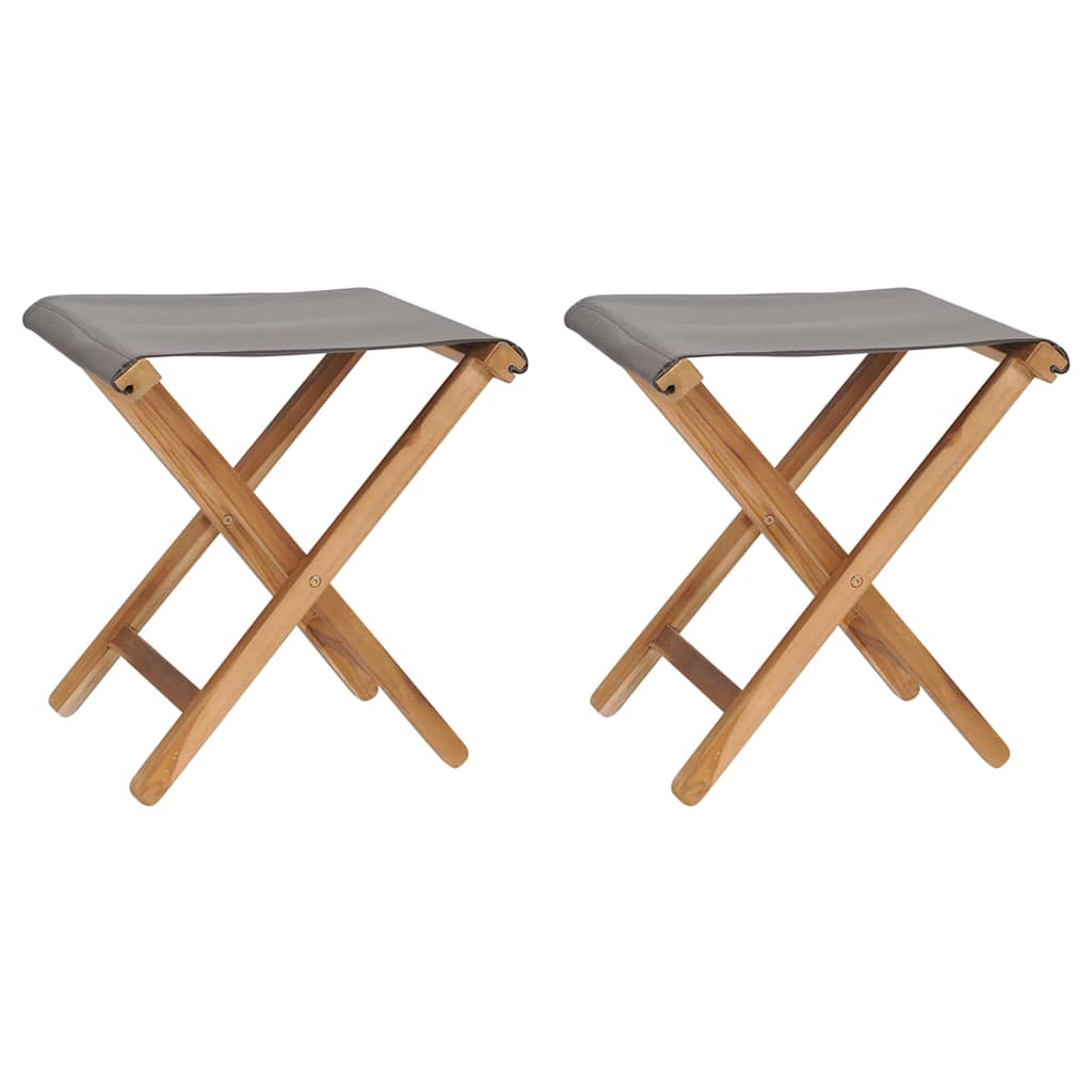 Outdoor Chair Set of 2 Folding Garden Chairs Solid Teak Wood Fabric Patio Seats