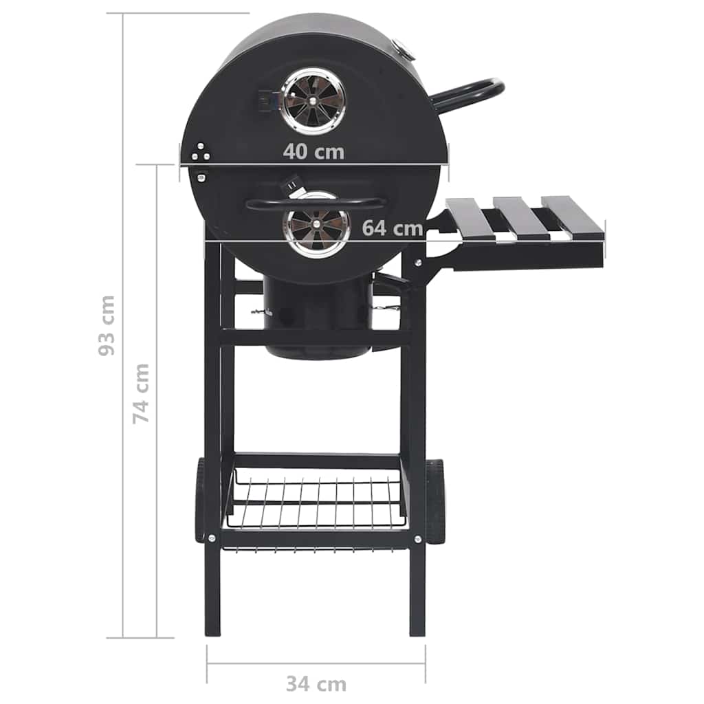 Outdoor Grills Charcoal BBQ Grill Smoker Barrel Barbecue Side Shelf Black Steel