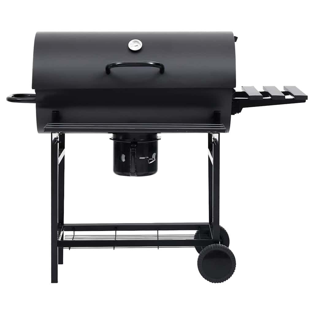 Outdoor Grills Charcoal BBQ Grill Smoker Barrel Barbecue Side Shelf Black Steel