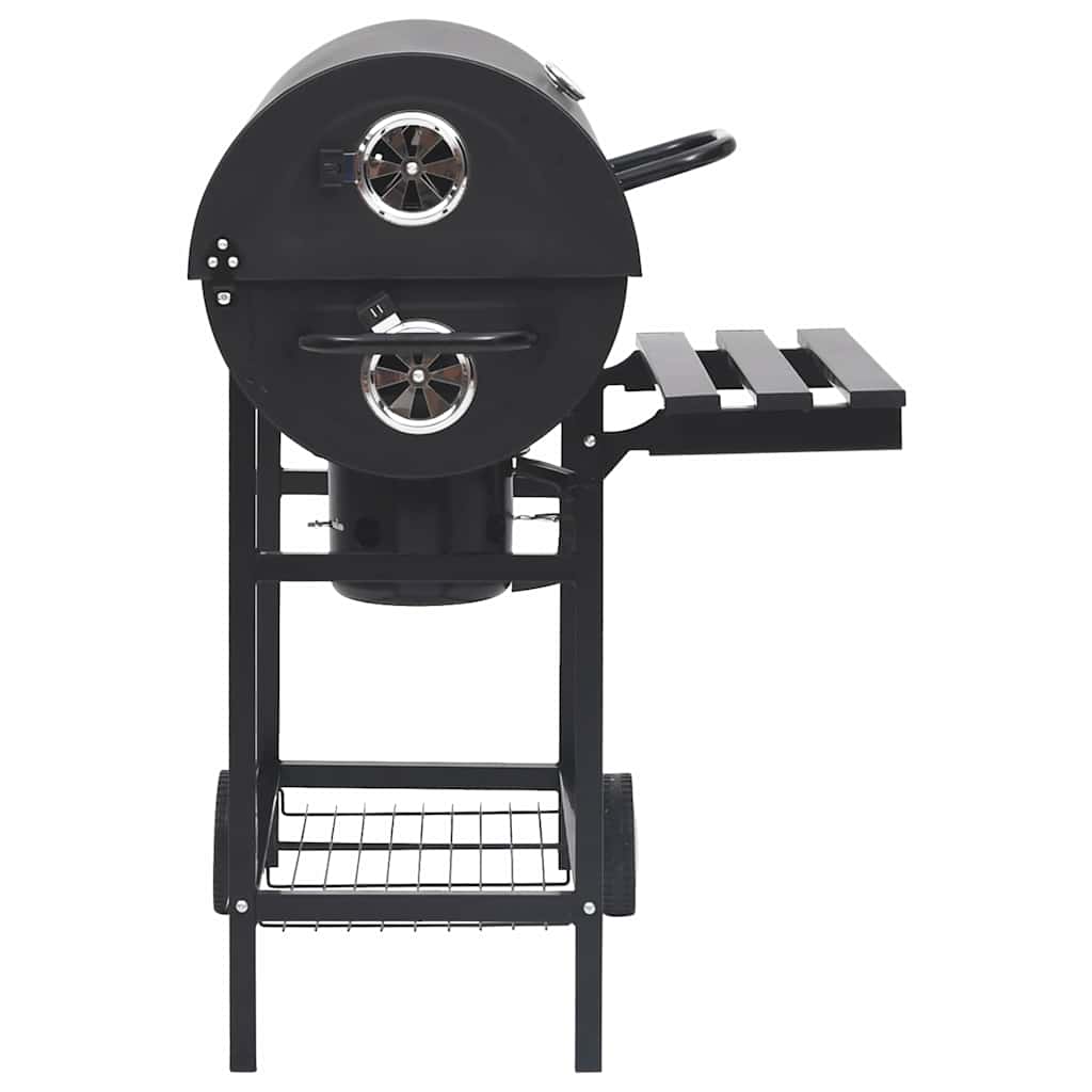 Outdoor Grills Charcoal BBQ Grill Smoker Barrel Barbecue Side Shelf Black Steel
