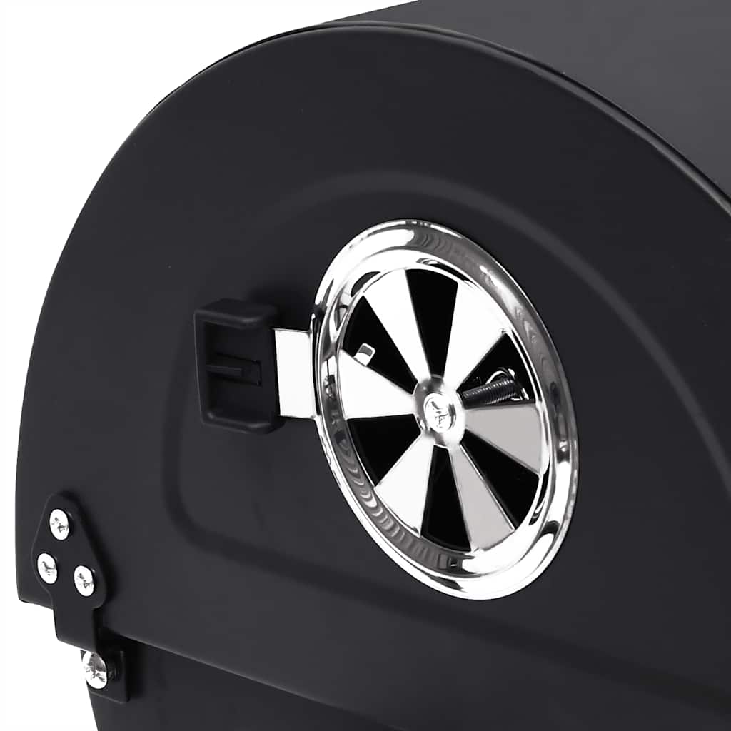 Barrel Grill With Wheels And Shelves Black Steel 115X85X95 Cm