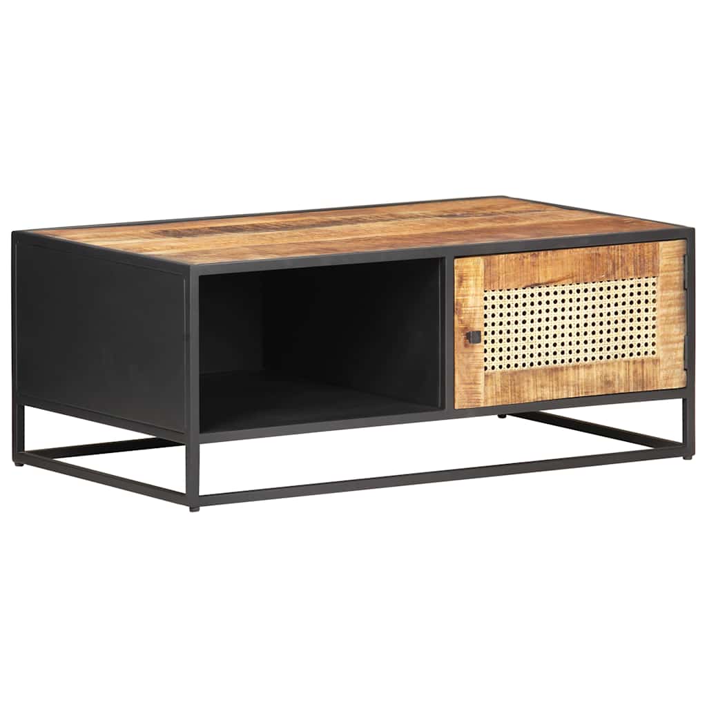 Coffee Table 90X50X35 Cm Rough Mango Wood Natural Cane 90 cm