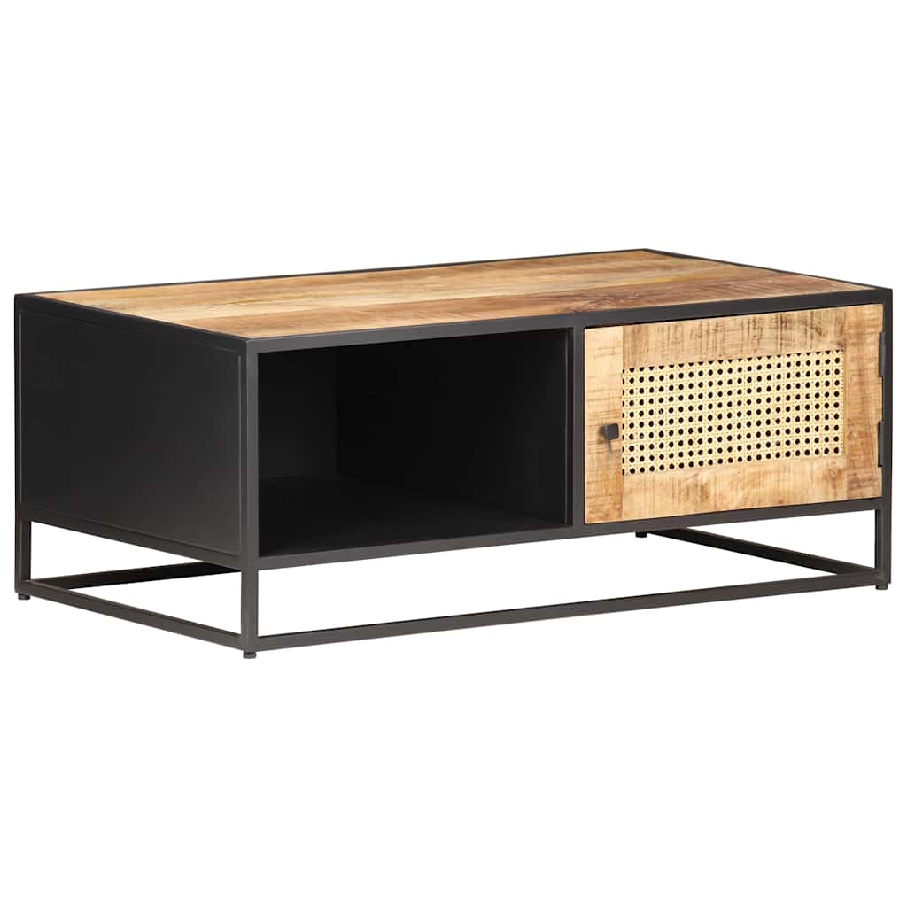 Coffee Table 90X50X35 Cm Rough Mango Wood Natural Cane 90 cm