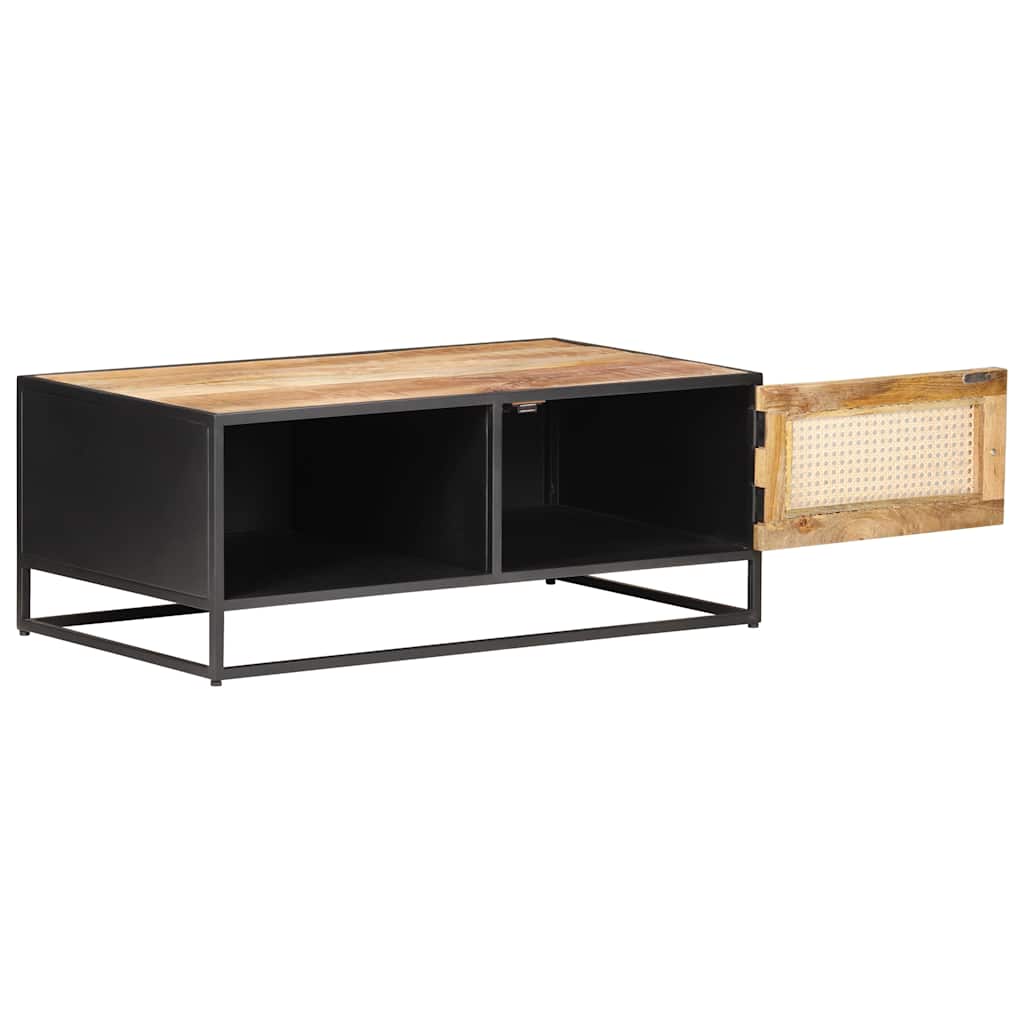 Coffee Table 90X50X35 Cm Rough Mango Wood Natural Cane 90 cm