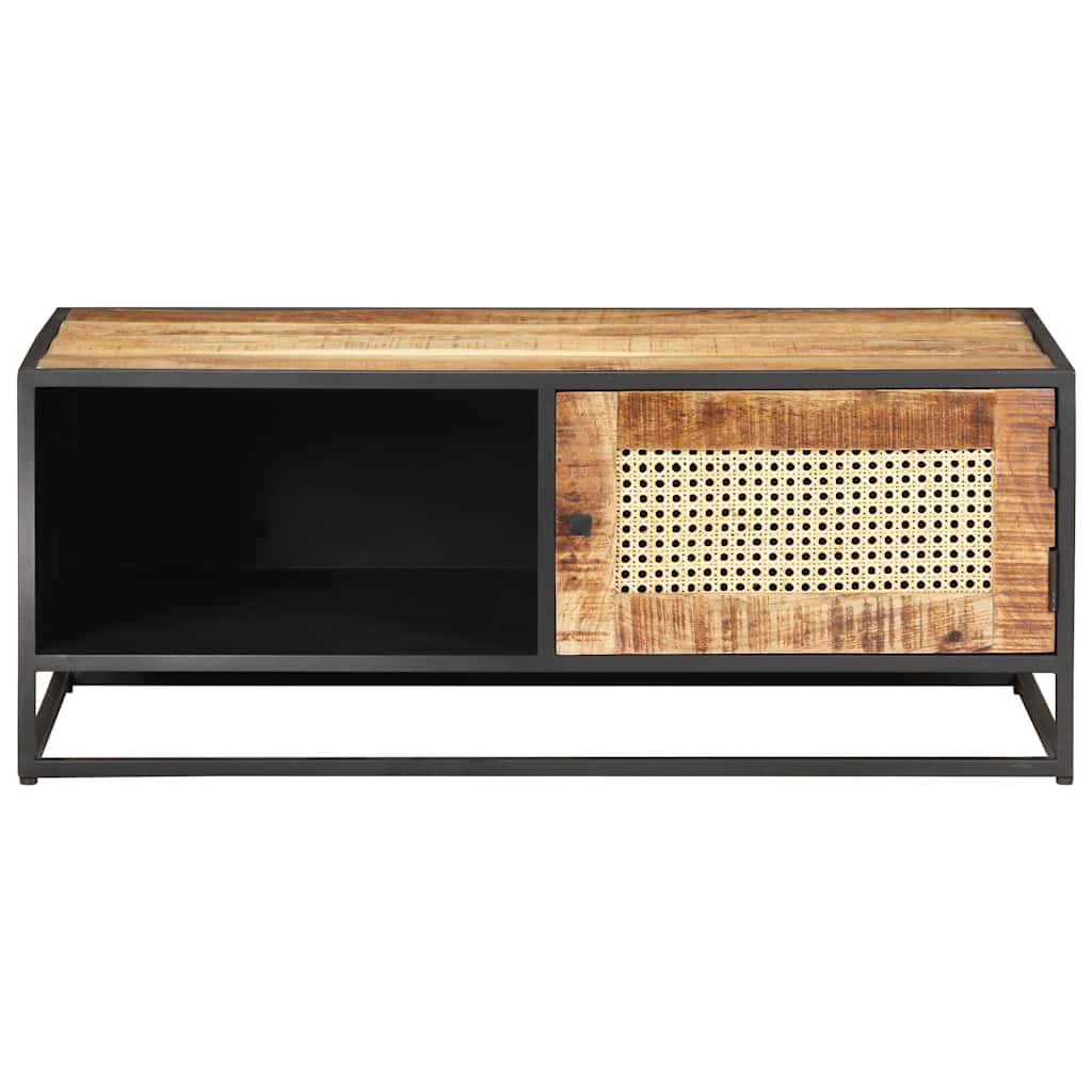 Coffee Table 90X50X35 Cm Rough Mango Wood Natural Cane 90 cm