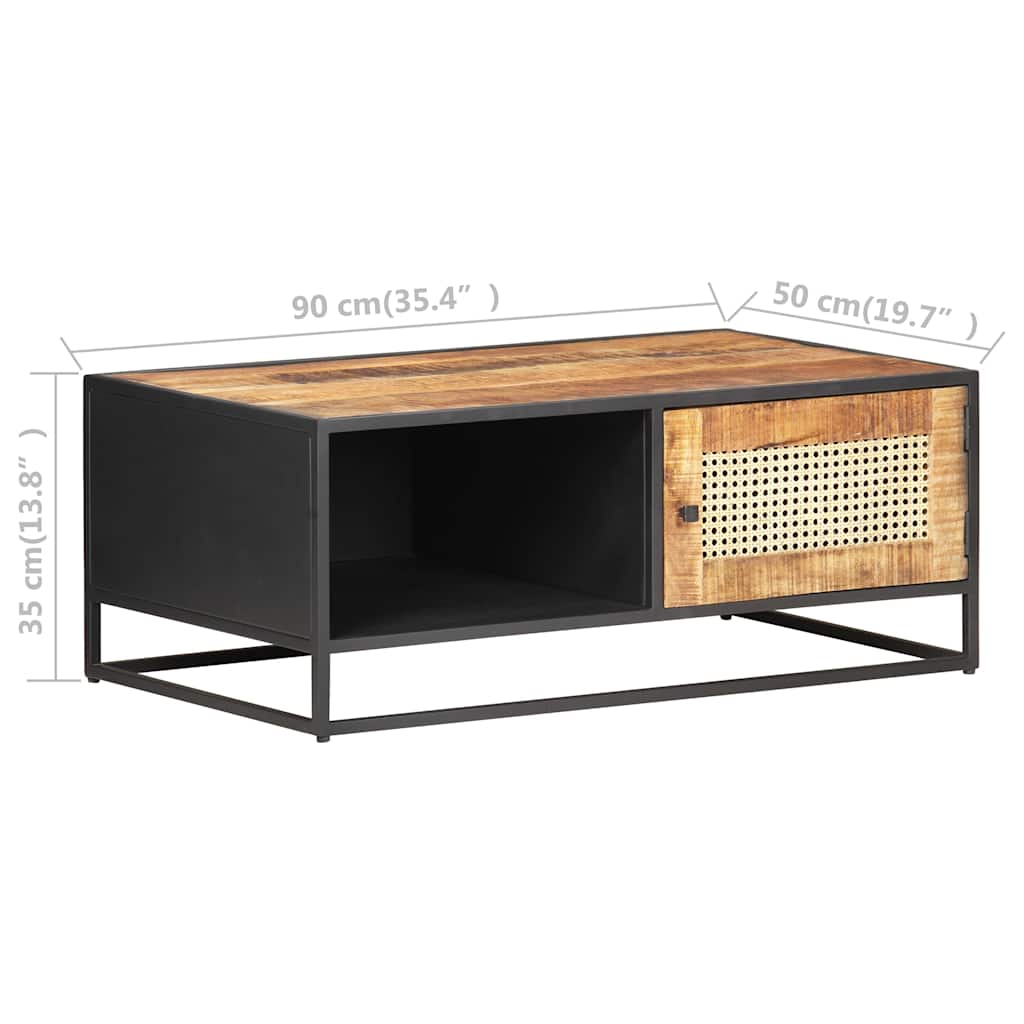 Coffee Table 90X50X35 Cm Rough Mango Wood Natural Cane 90 cm