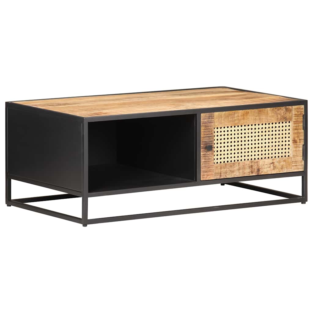 Coffee Table 90X50X35 Cm Rough Mango Wood Natural Cane 90 cm