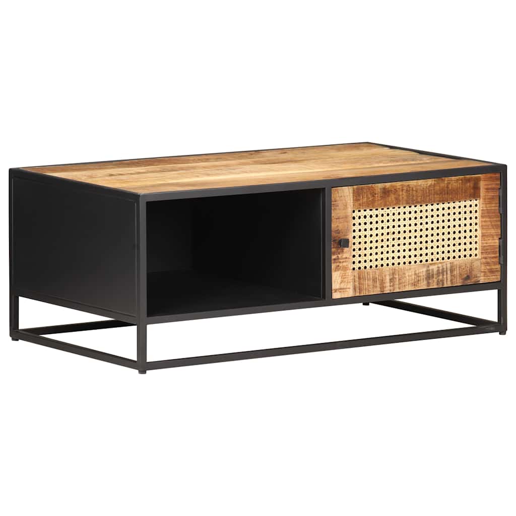 Coffee Table 90X50X35 Cm Rough Mango Wood Natural Cane 90 cm