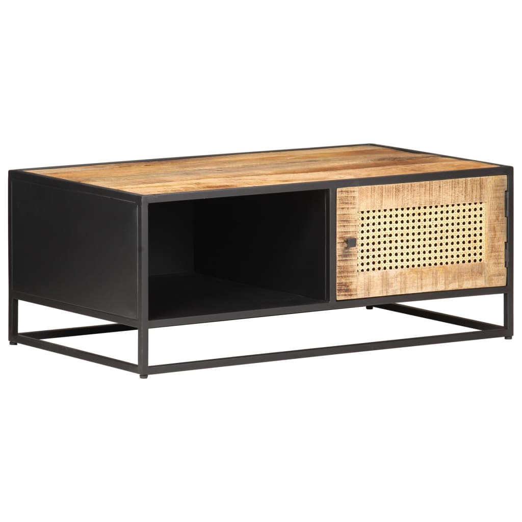 Coffee Table 90X50X35 Cm Rough Mango Wood And Natural Cane