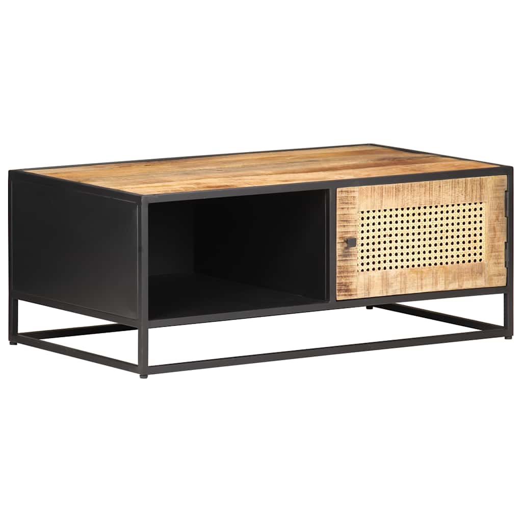 Coffee Table 90X50X35 Cm Rough Mango Wood Natural Cane 90 cm