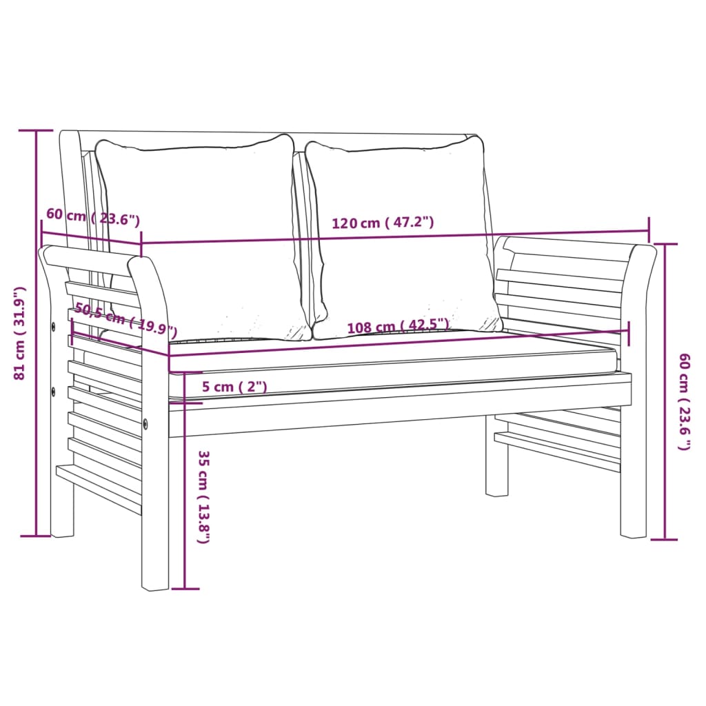 2 Piece Garden Lounge Set With Cushions Solid Wood