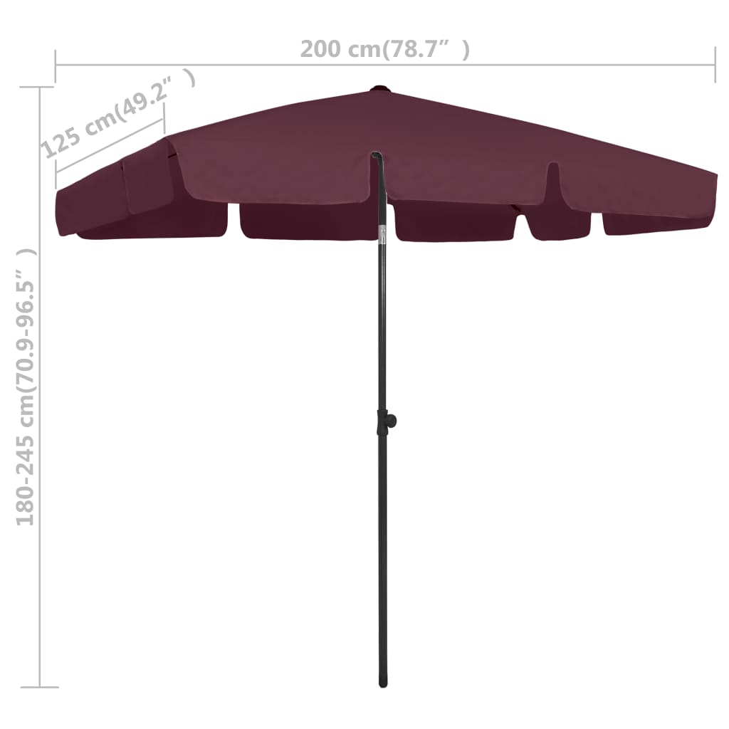 Beach Parasol Bordeaux Red 200X125 Cm