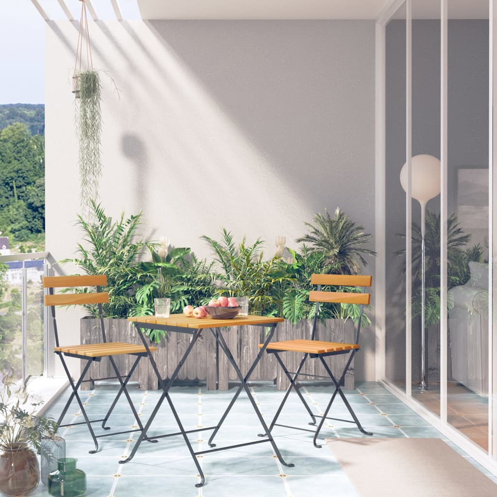 3 Piece Folding Bistro Set Solid Wood Acacia And Steel
