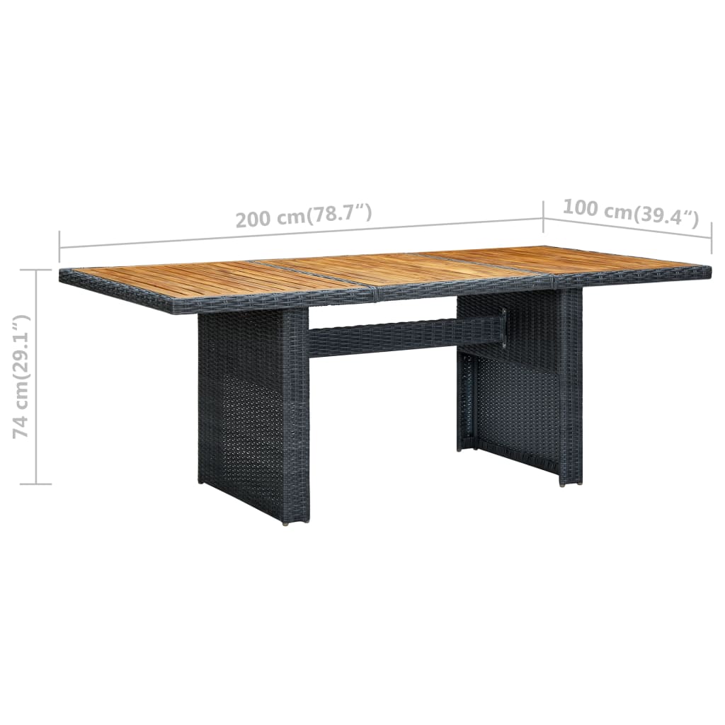 Garden Table Dark Grey Poly Rattan And Solid Acacia Wood