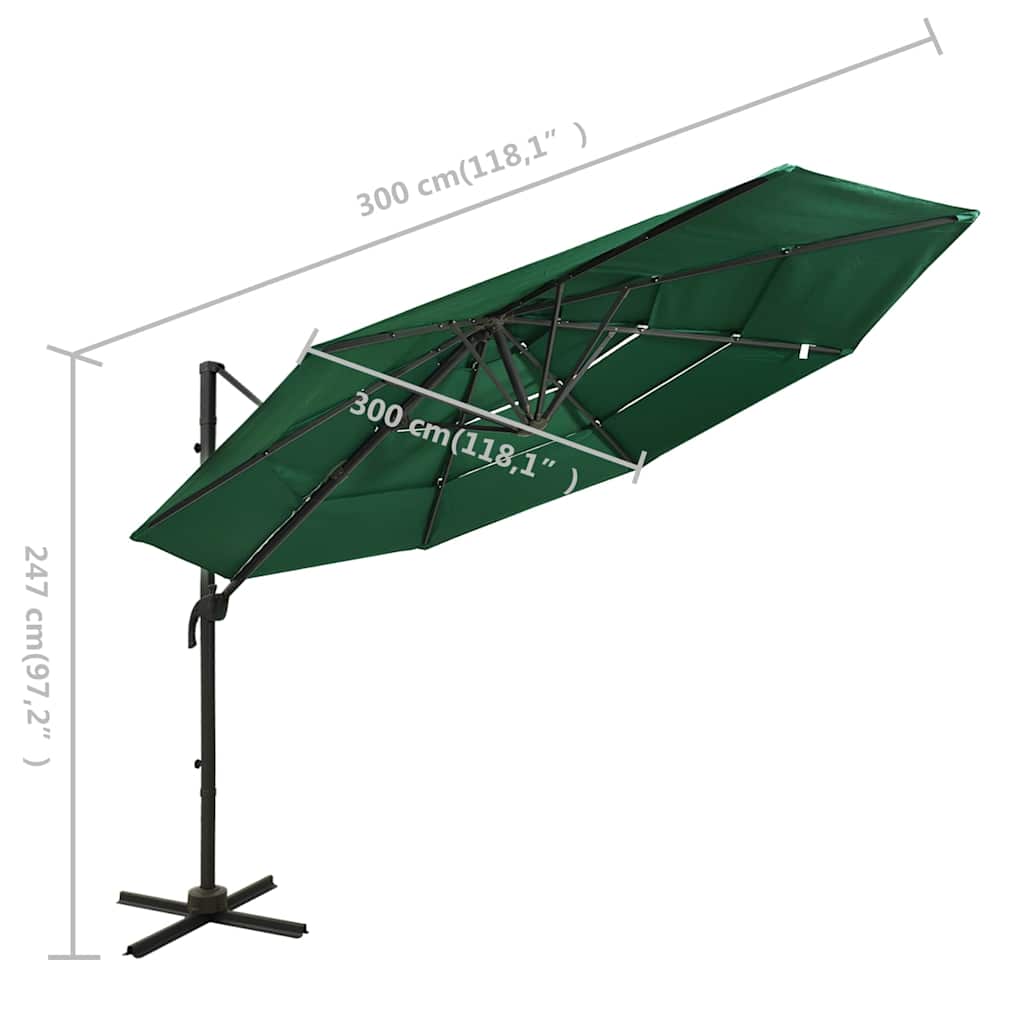 Garden Parasol 4 Tier 3m Black Patio Umbrella Crank Tilt Aluminium bordeaux red