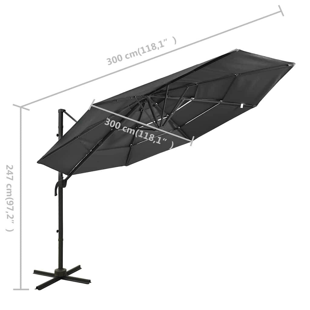 Garden Parasol 4 Tier 3m Black Patio Umbrella Crank Tilt Aluminium bordeaux red