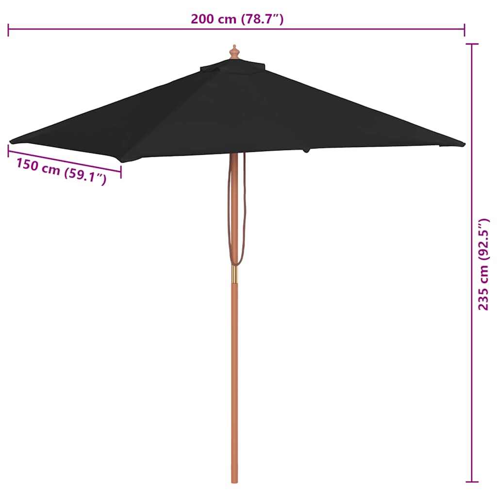 Garden Parasol With Wooden Pole 150X200 Cm