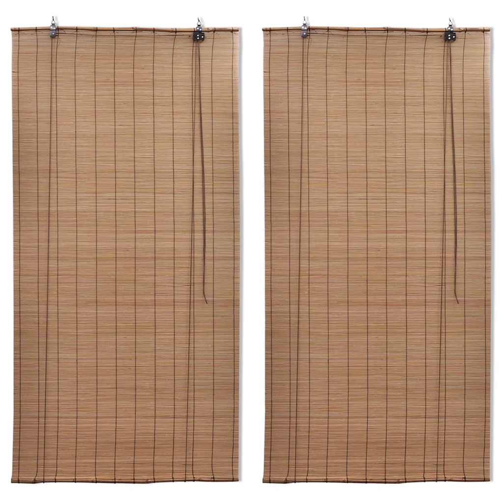 Bamboo Roller Blinds 2 Pack Brown 150 x 220cm Natural Window Shades