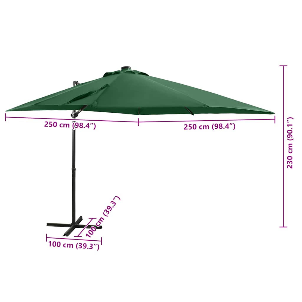 Garden Parasol LED Cantilever 2.5m 360° Tilt Solar Umbrella Bordeaux green sand