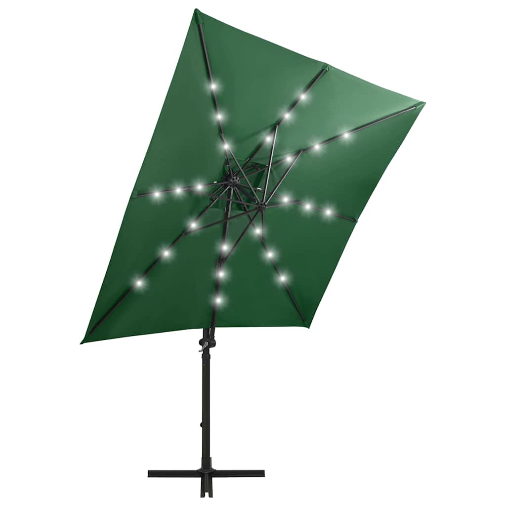 Garden Parasol LED Cantilever 2.5m 360° Tilt Solar Umbrella Bordeaux green sand