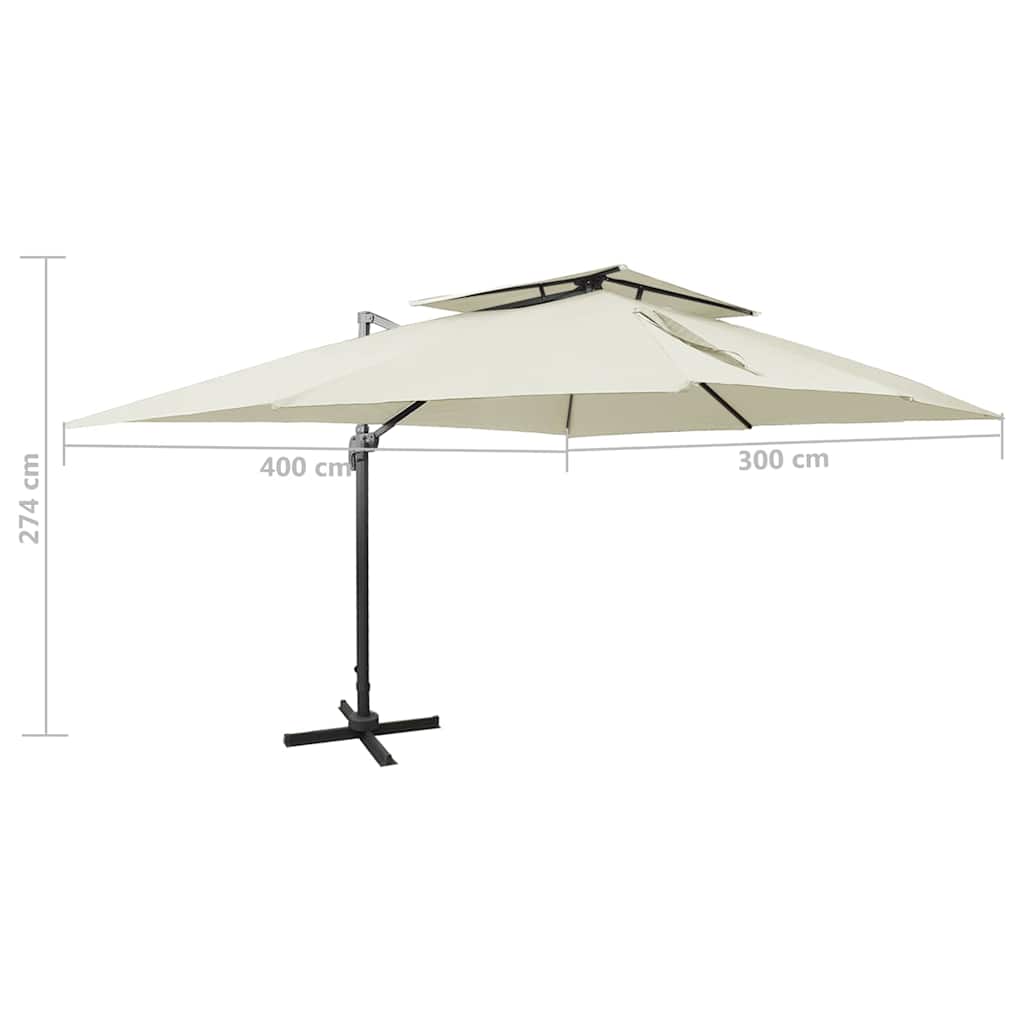 Garden Parasol Cantilever Double Top 400X300 Cm bordeaux red azure blue taupe 40