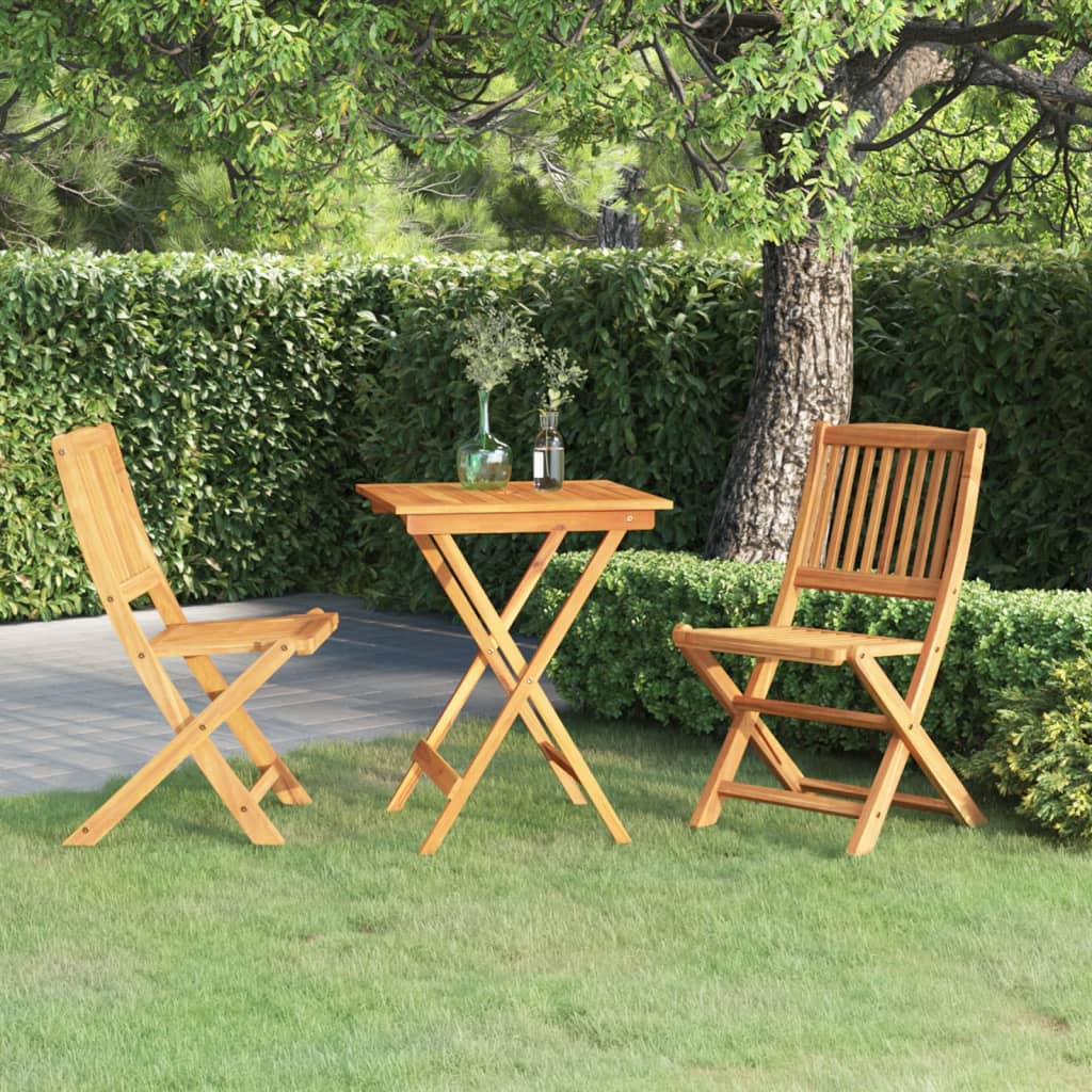 3 Piece Folding Bistro Set Solid Wood Acacia Without Armrests