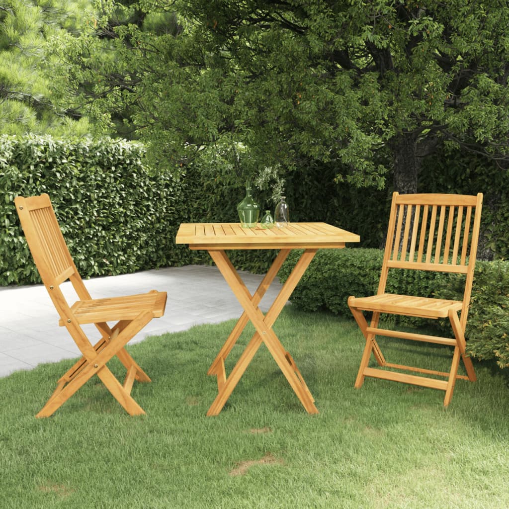 3 Piece Folding Bistro Set Solid Wood Acacia Without Armrests