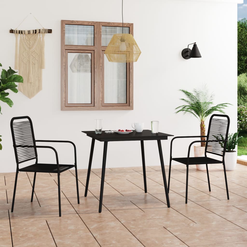 5 Piece Garden Dining Set Cotton Rope And Steel Black