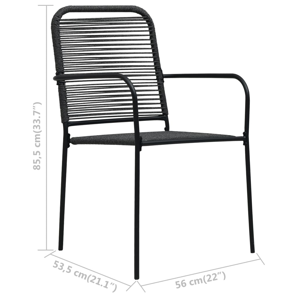 7 Piece Garden Dining Set Cotton Rope And Steel Black