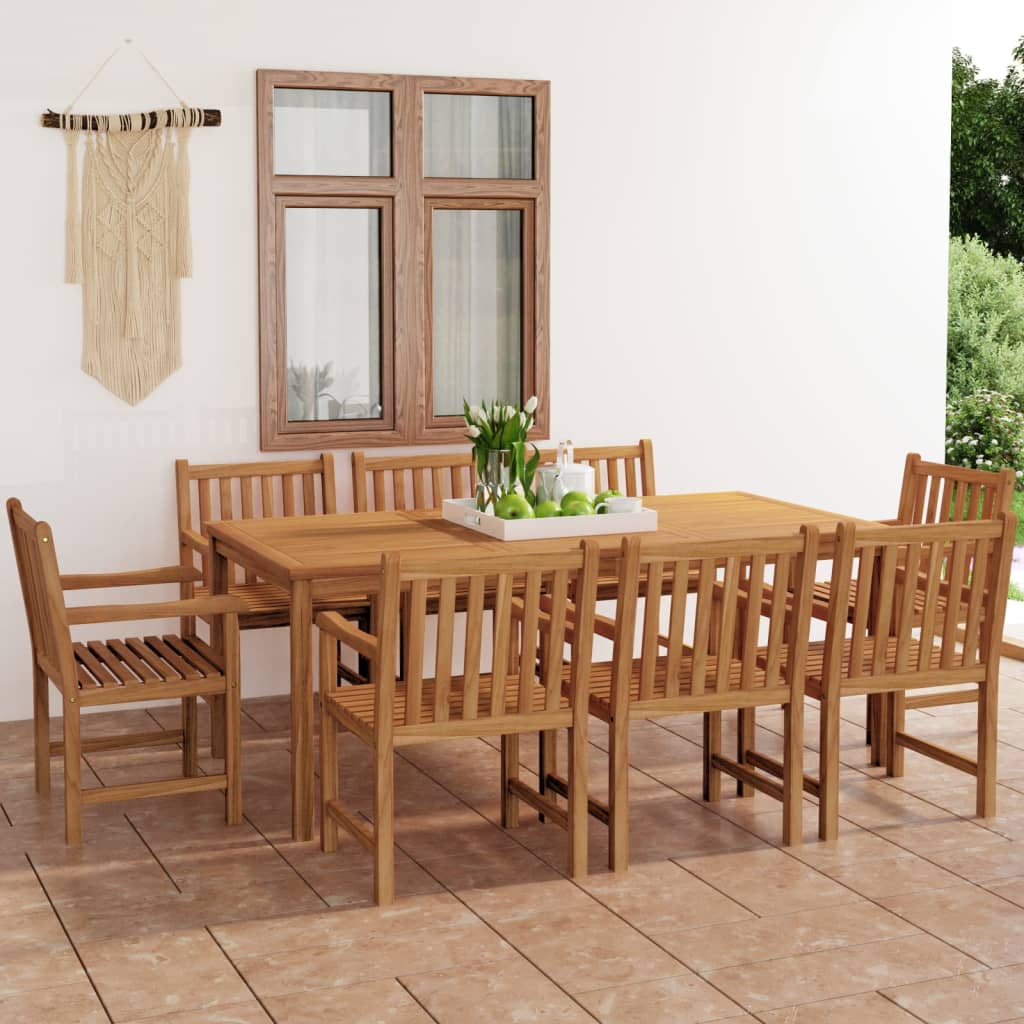 9 Piece Garden Dining Set 200X100 Cm Solid Teak Wood