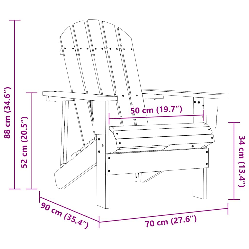 Outdoor Chair Garden Adirondack Solid Fir Wood White Blue Green Natural Grey Red