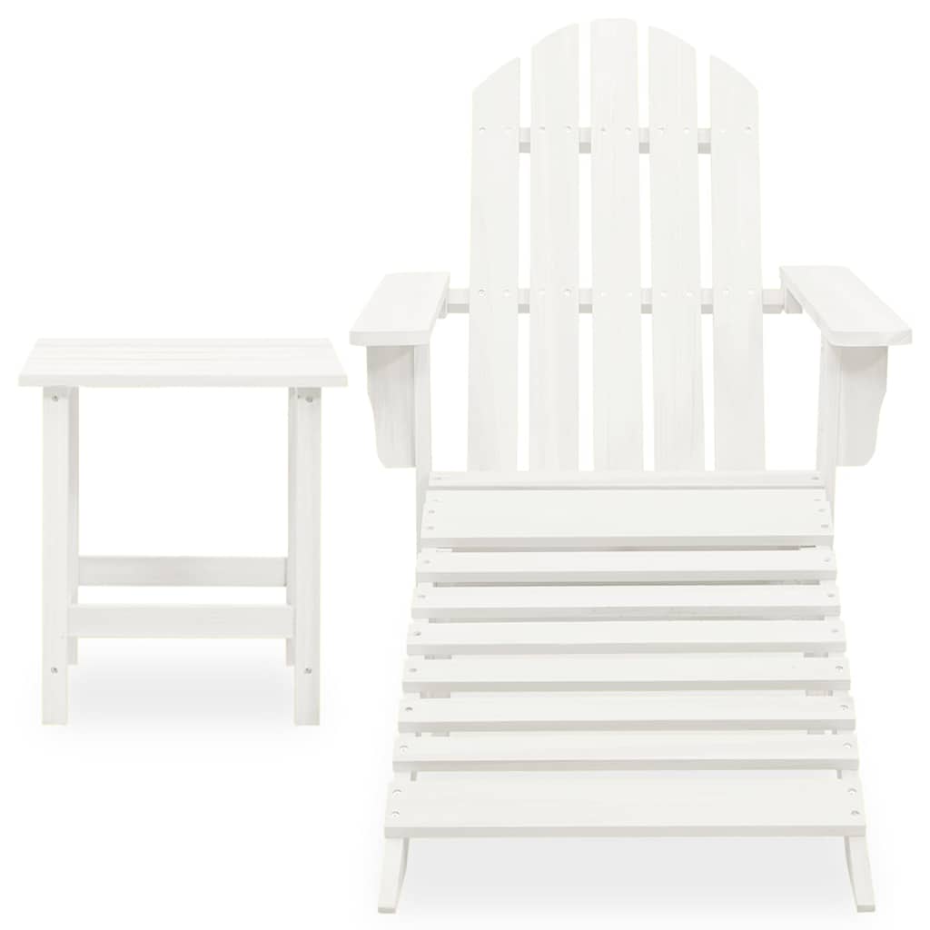 Outdoor Furniture Set Garden Adirondack Chair Ottoman&Table Solid Fir Wood white