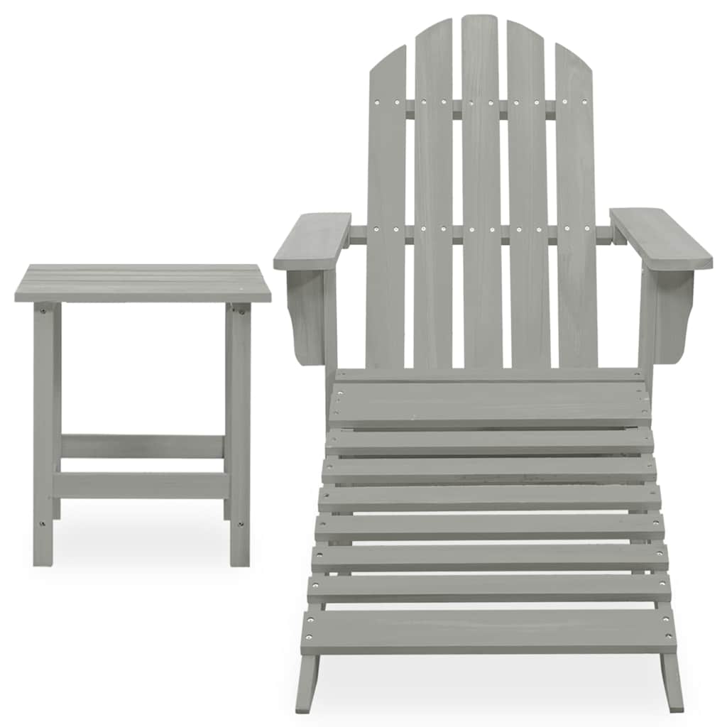 Outdoor Furniture Set Garden Adirondack Chair Ottoman&Table Solid Fir Wood white