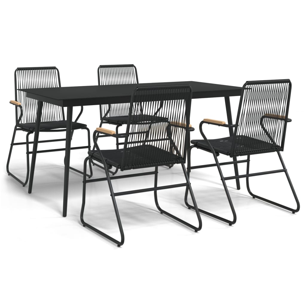 5 Piece Garden Dining Set Black Pvc Rattan