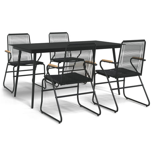 5 Piece Garden Dining Set Black Pvc Rattan