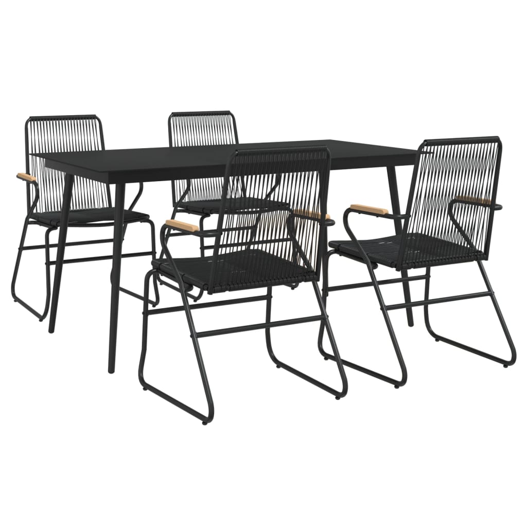 5 Piece Garden Dining Set Black Pvc Rattan