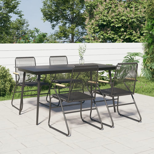 5 Piece Garden Dining Set Black Pvc Rattan